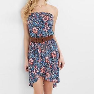 Express Floral Strapless Hi-Lo Wrap Dress